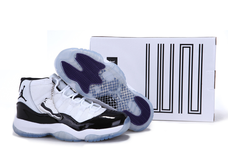 Air Jordan 11 Mens Shoes Black/White/Purple Online